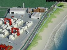 Foto de maquete fisica de Urbanismo produzida para o cliente ITAPOÁ Terminais Portuários, localizada na cidade de Itapoá/SC