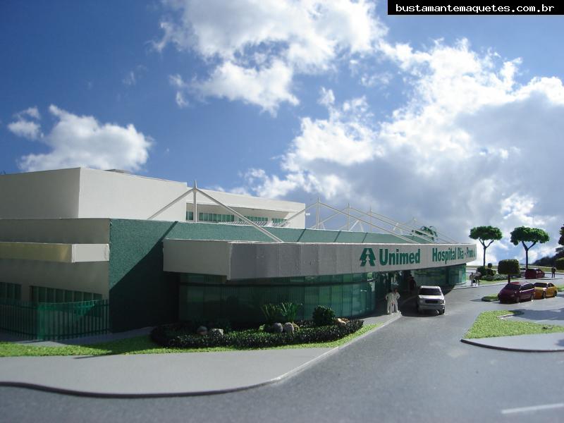 Foto de maquete fisica de Instituições produzida para o cliente Unimed Blumenau, localizada na cidade de Blumenau/SC
